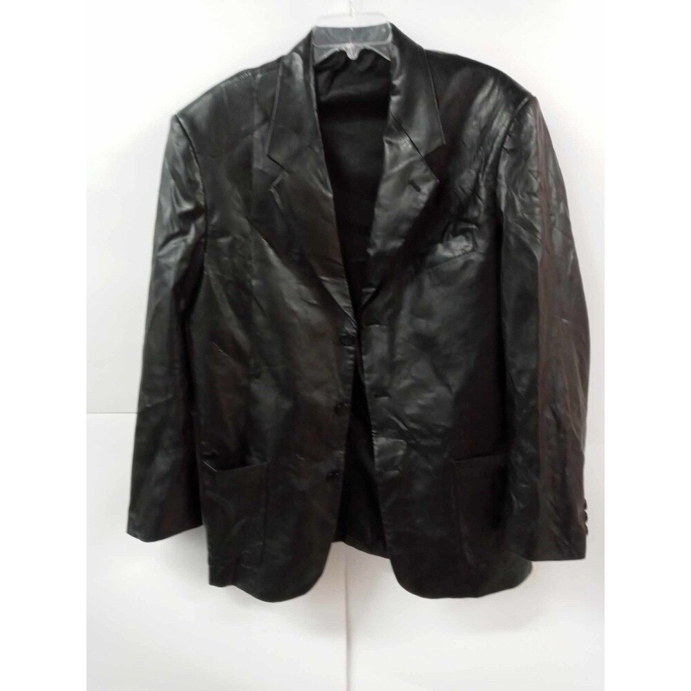 Mazoni Men’s Black Genuine Leather Blazer Jacket Size 42L Long Classic Fit